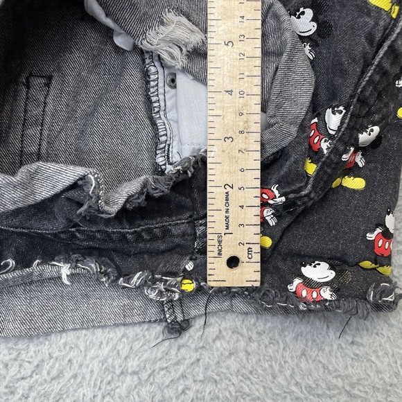 Forever 21 Mickey Mouse Denim Shorts Womens 24 Black Jean Mid Rise Very Short - Picture 8 of 14